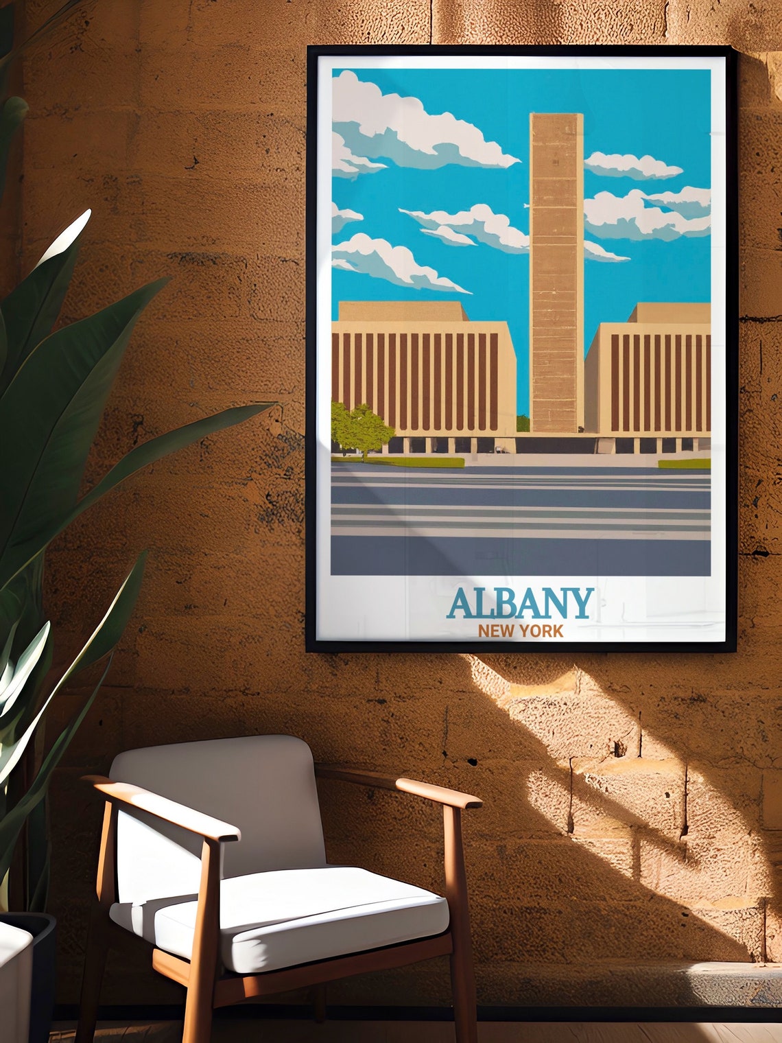 Albany Empire State Plaza Towers Under a Bright Blue Sky Poster - Image 2