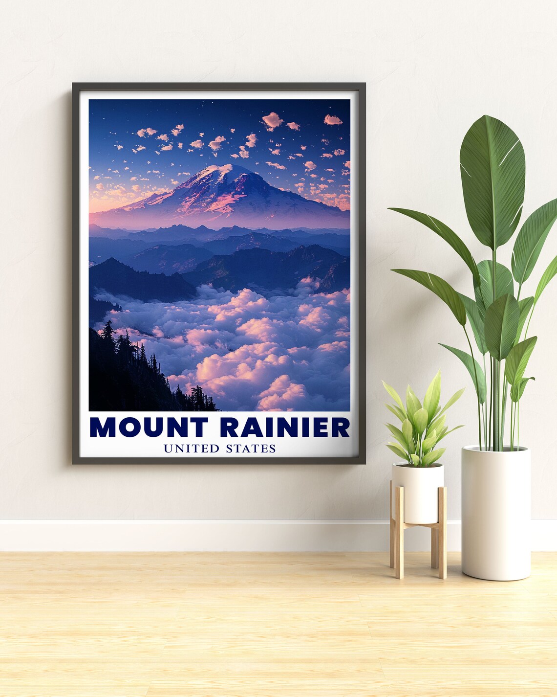 Mount Rainier Twilight Rising Above a Sea of Pink Clouds Poster - Image 2