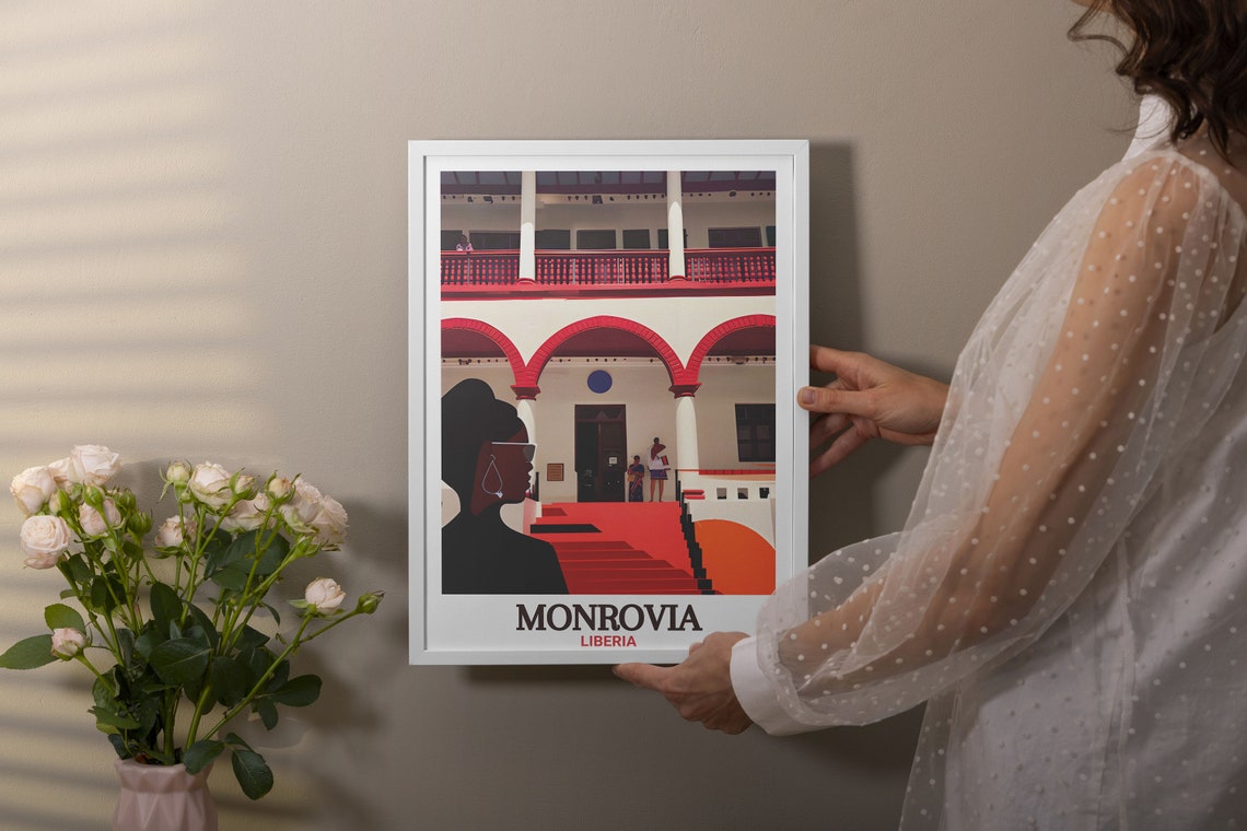 Monrovia National Museum Red Arches Liberia Travel Art Poster - Image 3