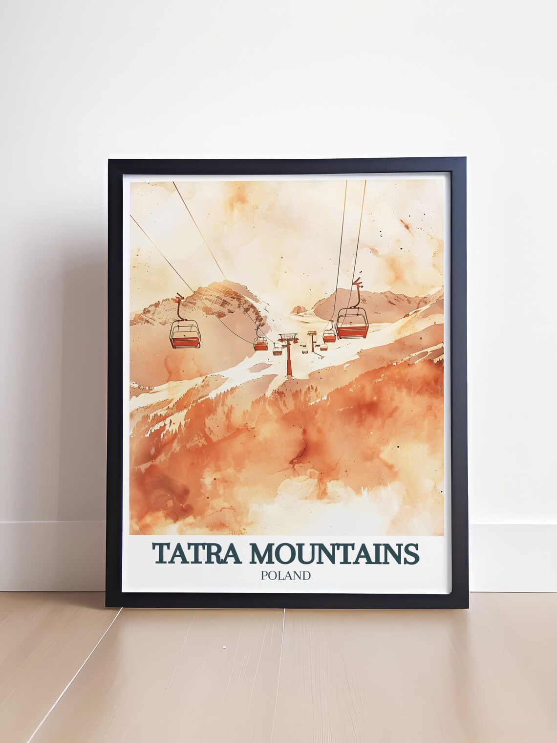Tatra Mountains Poland Winter Ski Lift Watercolor Travel Poster - Image 4
