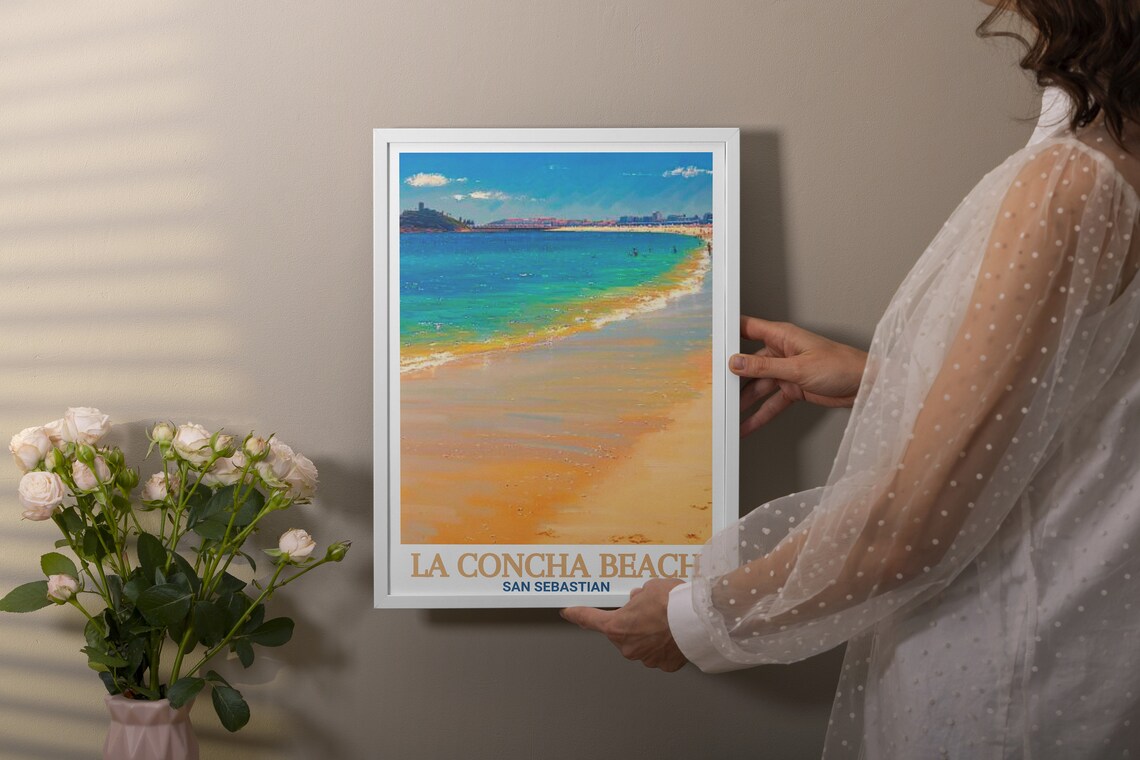 La Concha Beach San Sebastian Golden Sands Shore Travel Poster - Image 3