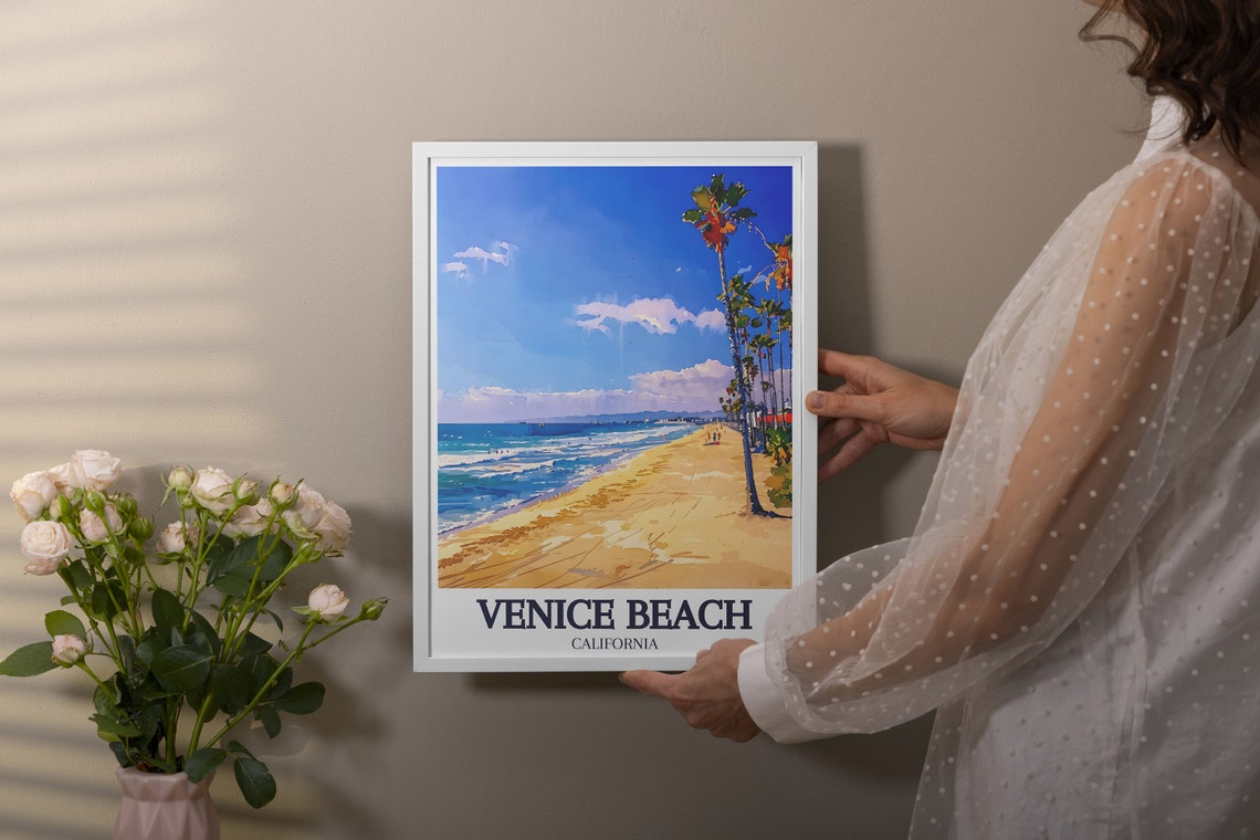 Venice Beach California Palm Tree Beach Ocean Waves Scene Poster - Image 2