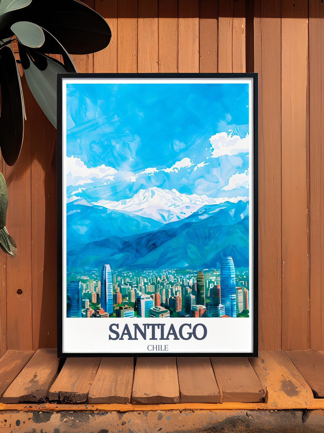 Santiago Chile City Skyline Snowy Andes Mountain Peaks Travel Poster - Image 2