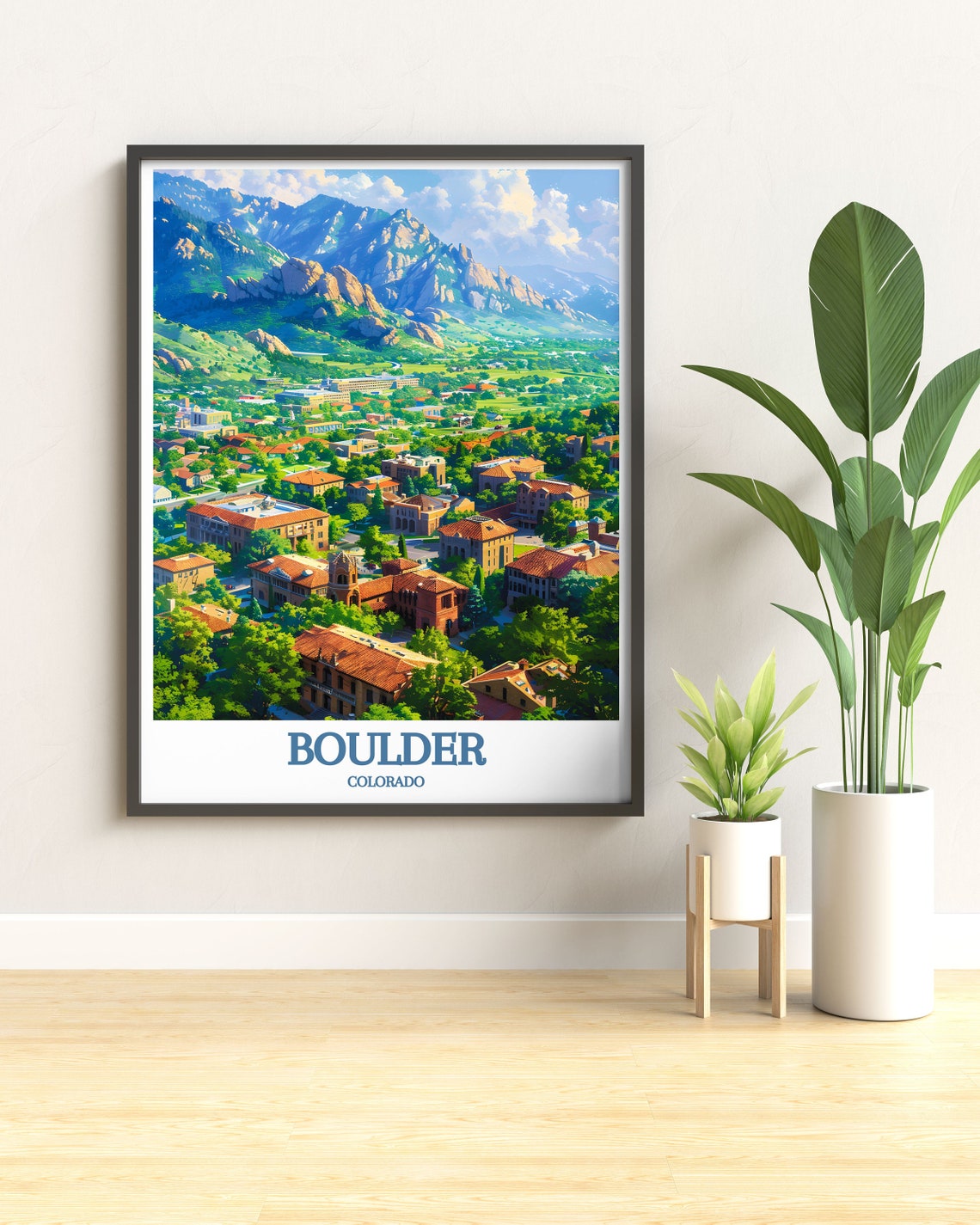 Boulder Colorado Flatirons Aerial Cityscape Retro Travel Poster - Image 3