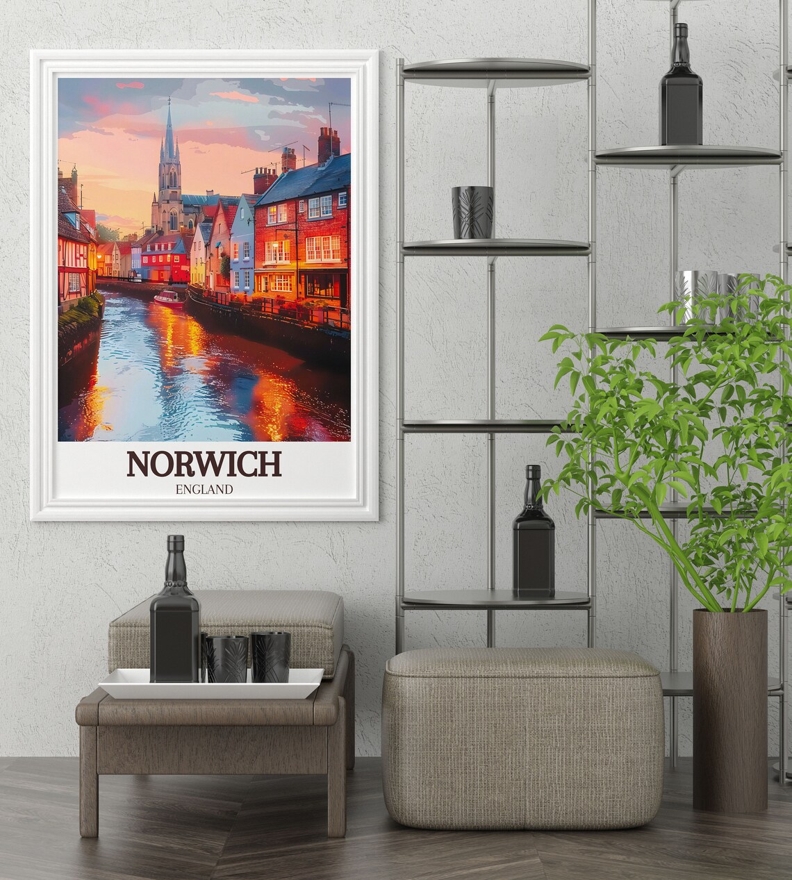 Norwich England Sunset Over River Wensum Glowing Old Town Poster - Image 2