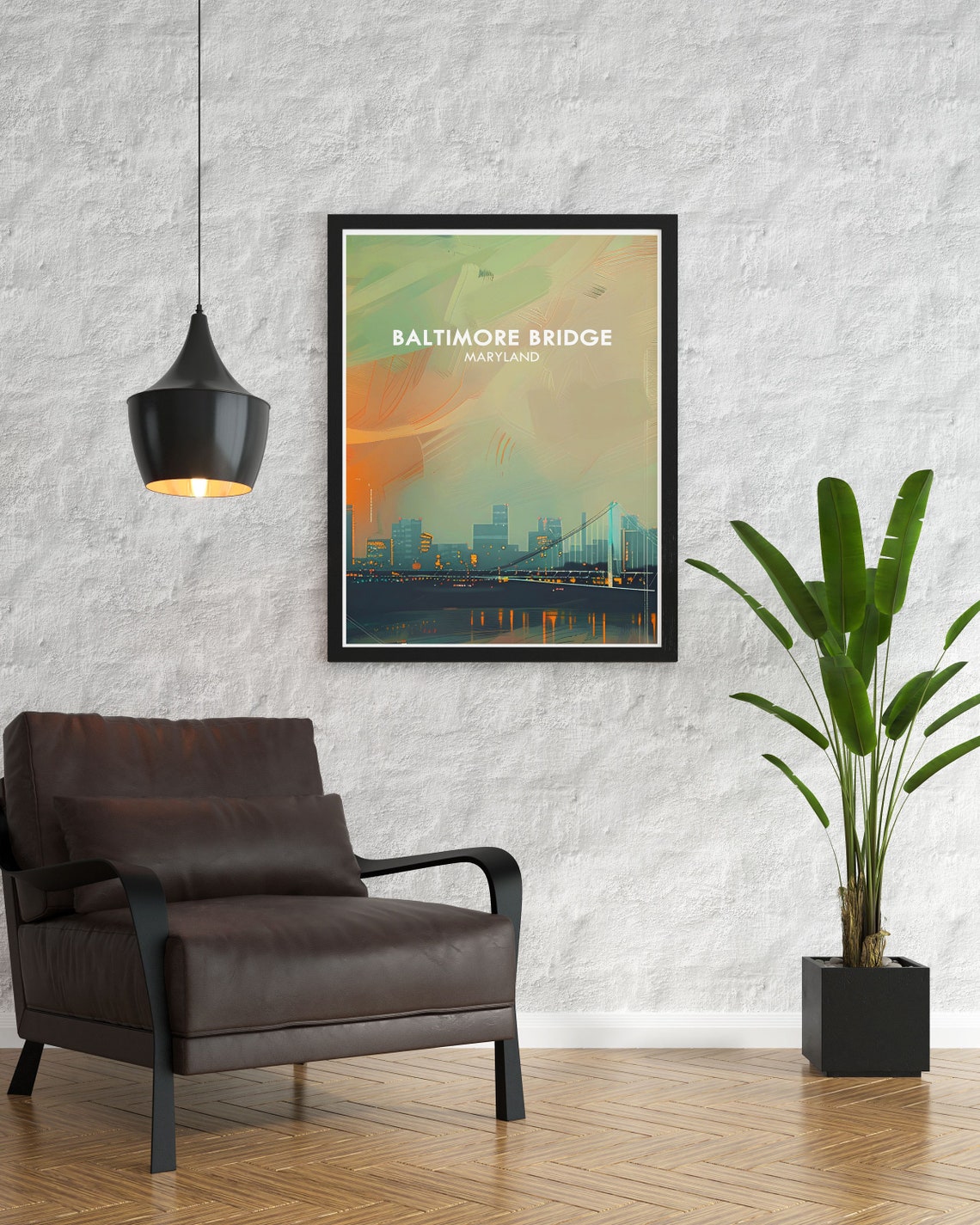 Baltimore Bridge Maryland Night Lights Waterfront Travel Art Poster - Image 3