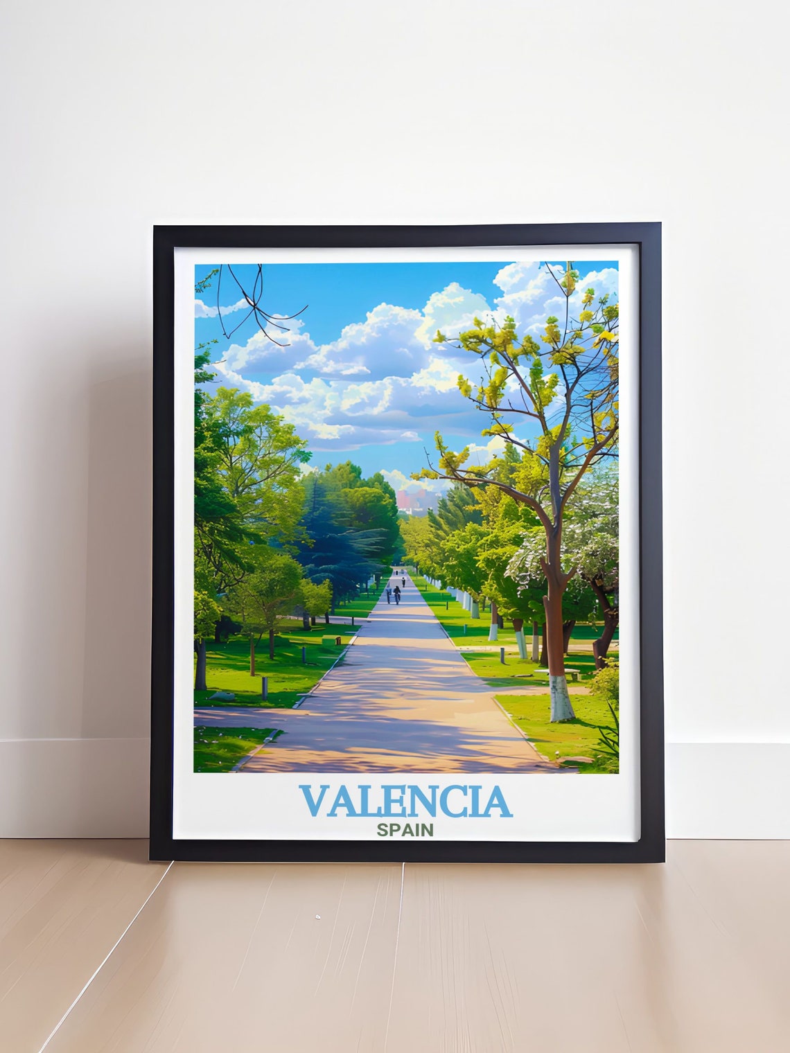 Valencia Spain Turia Gardens Tree Lined Park Path Morning Calm Poster - Image 4