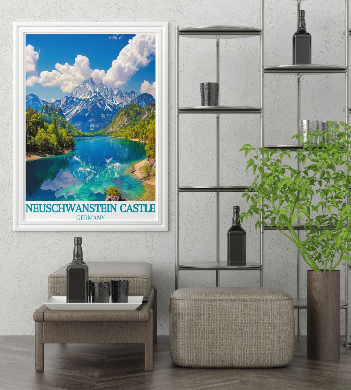 Neuschwanstein Castle Germany Alpine Lake Mirror Reflection Poster - Image 2