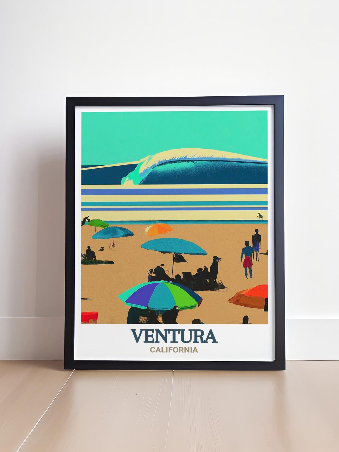 Ventura California Beach Umbrellas Surfers Wave Art Travel Poster - Image 4