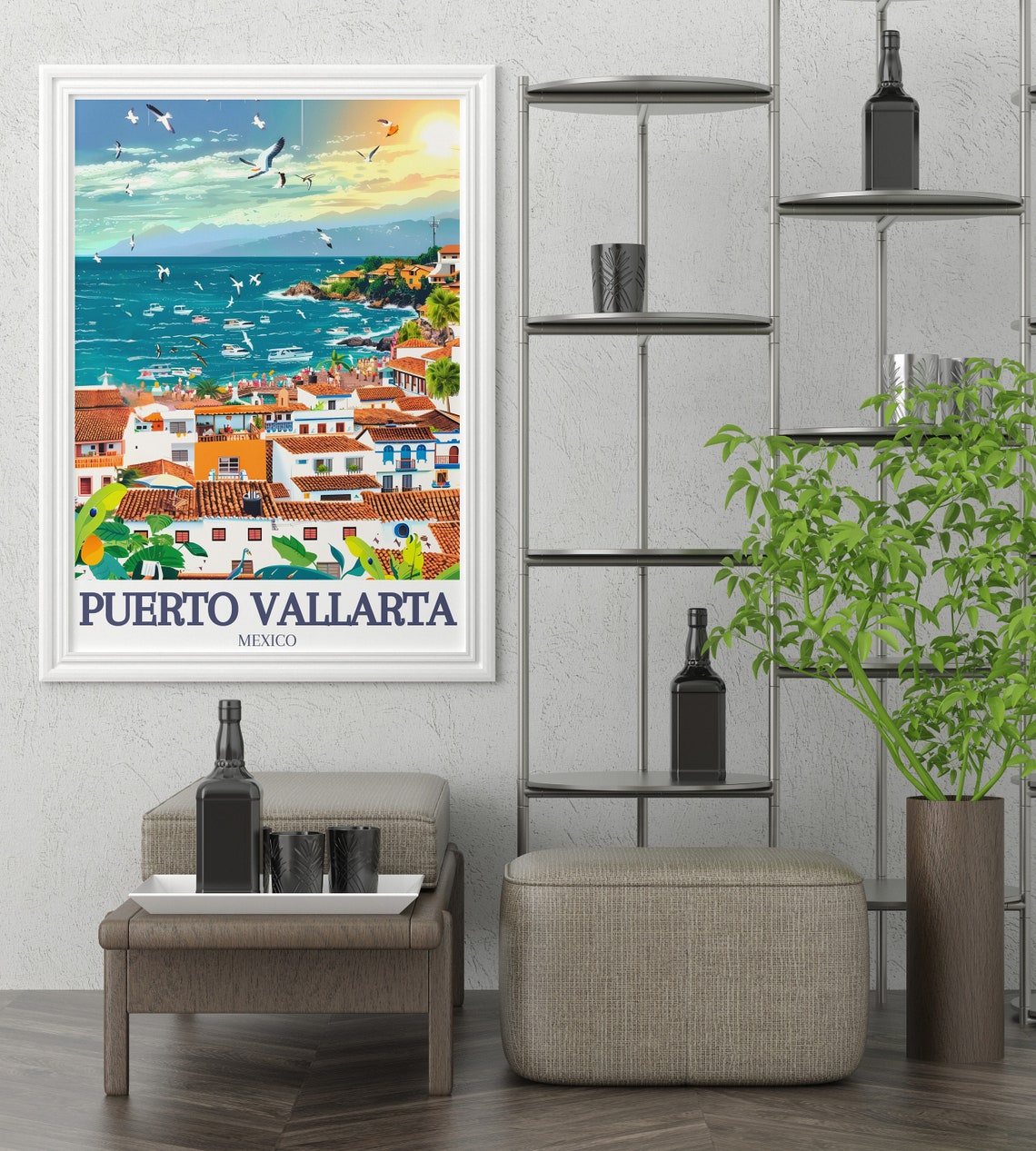 Puerto Vallarta Mexico Banderas Bay Beach Seagulls Travel Poster - Image 2