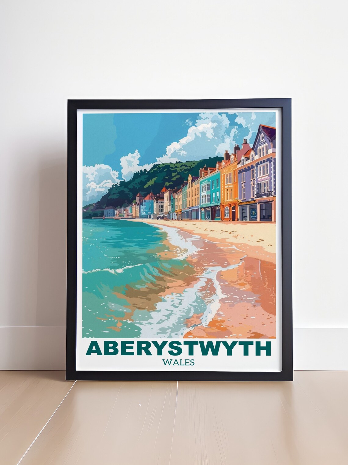 Aberystwyth Colorful Seafront Beach Wales Coastal Travel Poster - Image 4