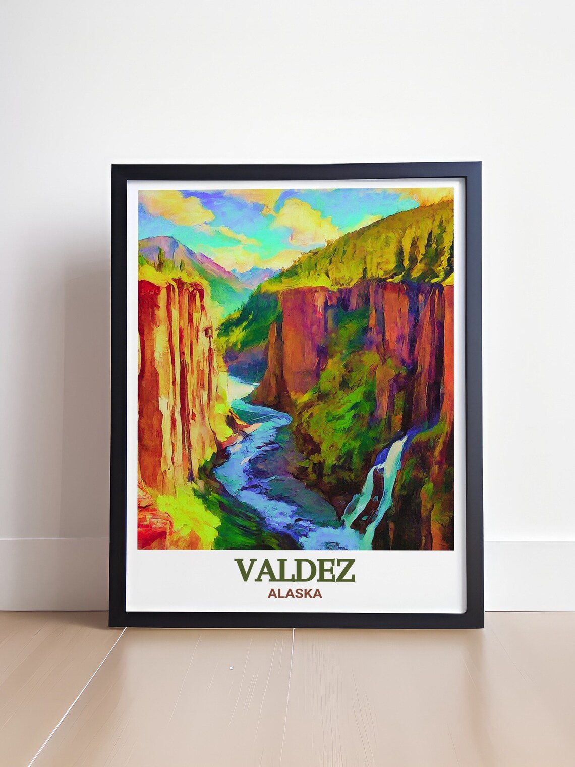 Colorful Valdez Alaska Keystone Canyon Waterfall River Travel Poster - Image 4