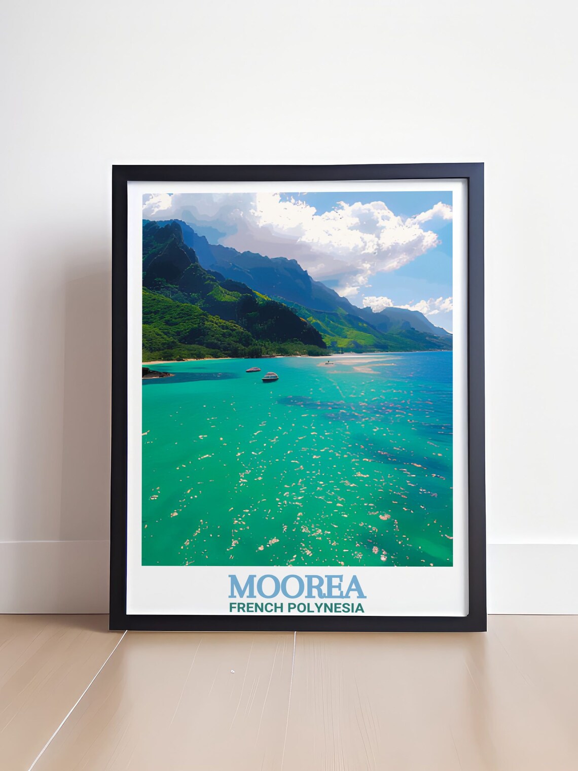 Moorea Cooks Bay Boats Turquoise Water Volcanic Peaks Travel Poster - Image 4