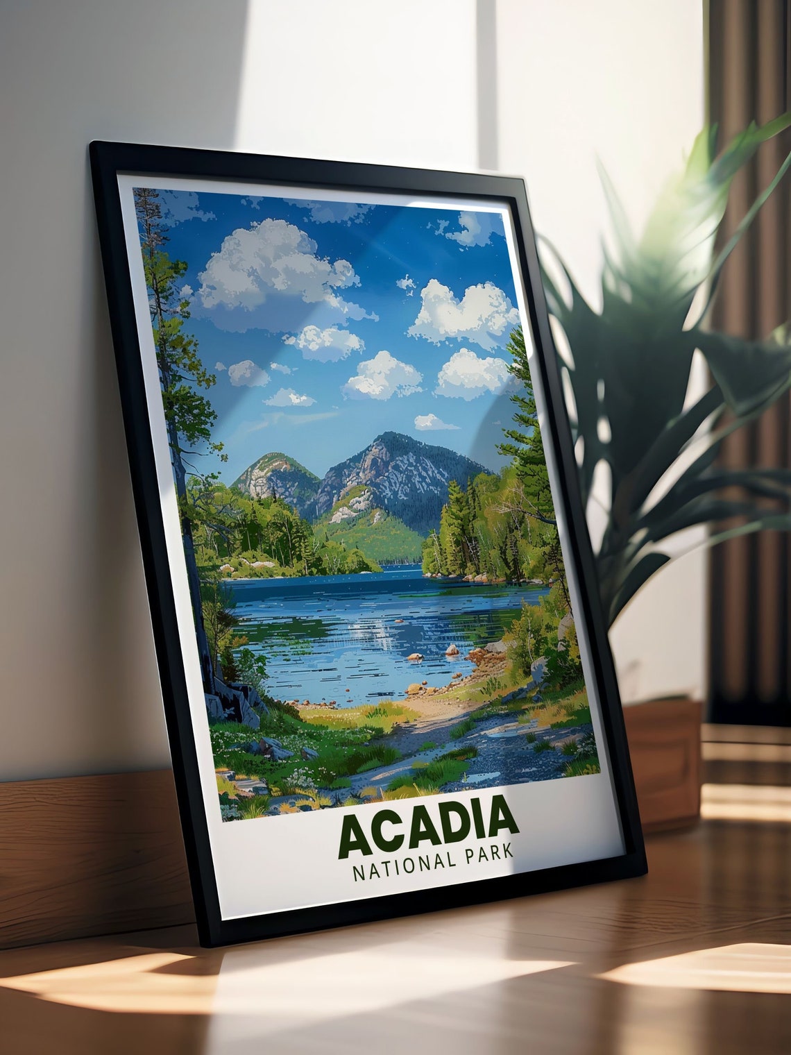 Acadia Jordan Pond Mountains Blue Sky Summer Travel Art Poster - Image 2