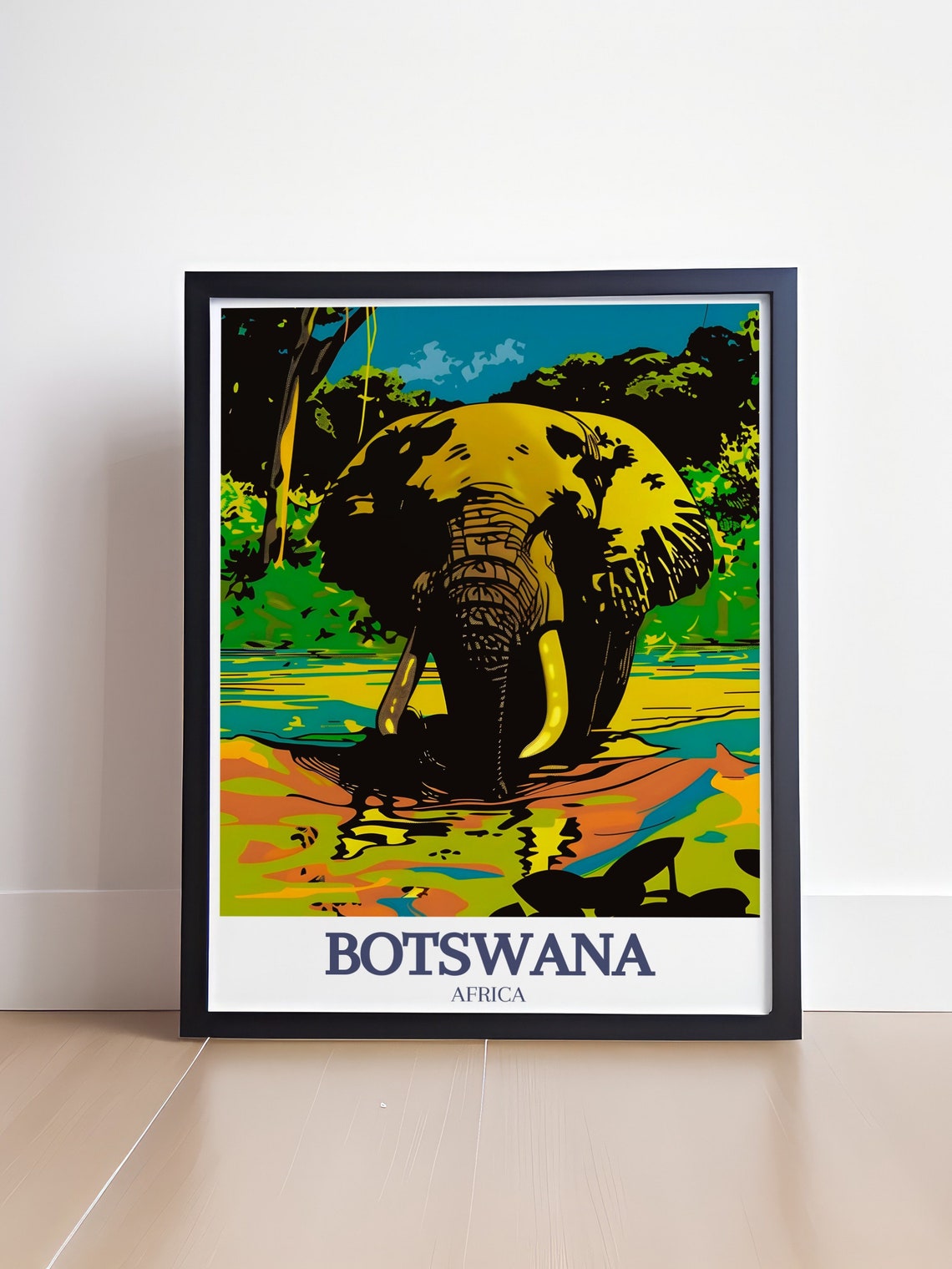 Botswana Elephant Drinking Waterhole Sunset Africa Travel Poster - Image 4