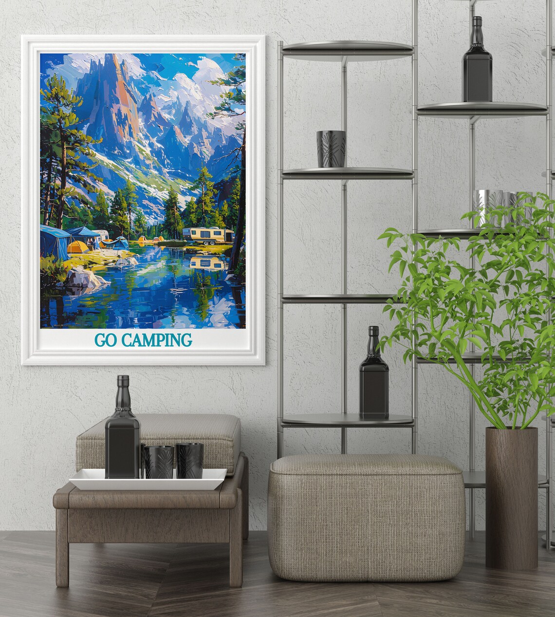 Go Camping Mountain Valley Poster Camper Van Alpine Lake Scene - Image 3