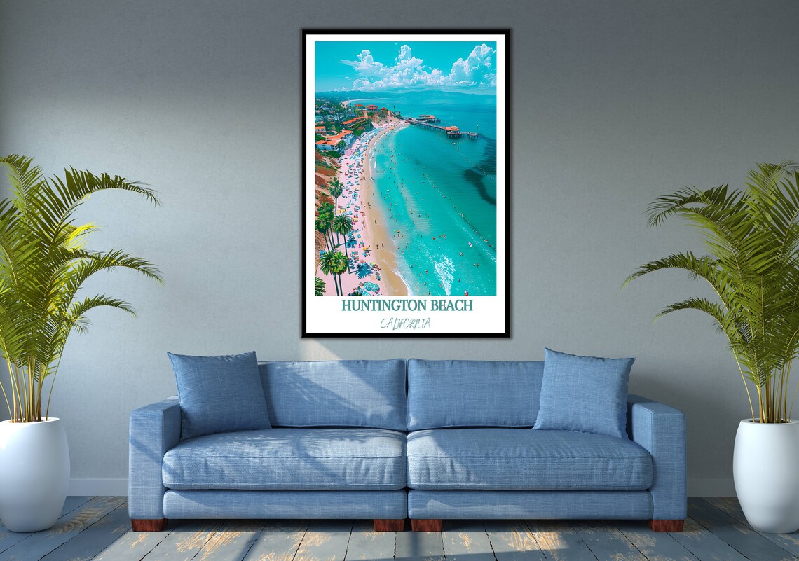 Huntington Beach California Aerial Pier View Vintage Travel Poster - Image 3