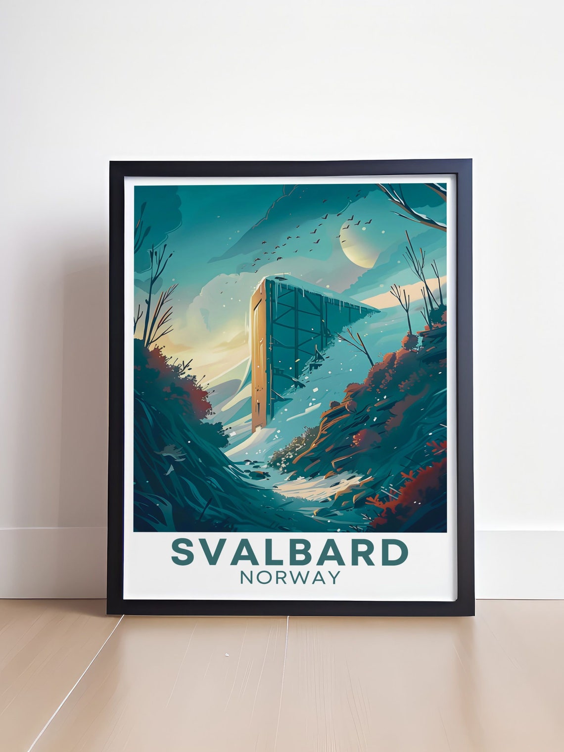 Svalbard Norway Arctic Mountain Vault Moonlit Night Sky Poster - Image 4