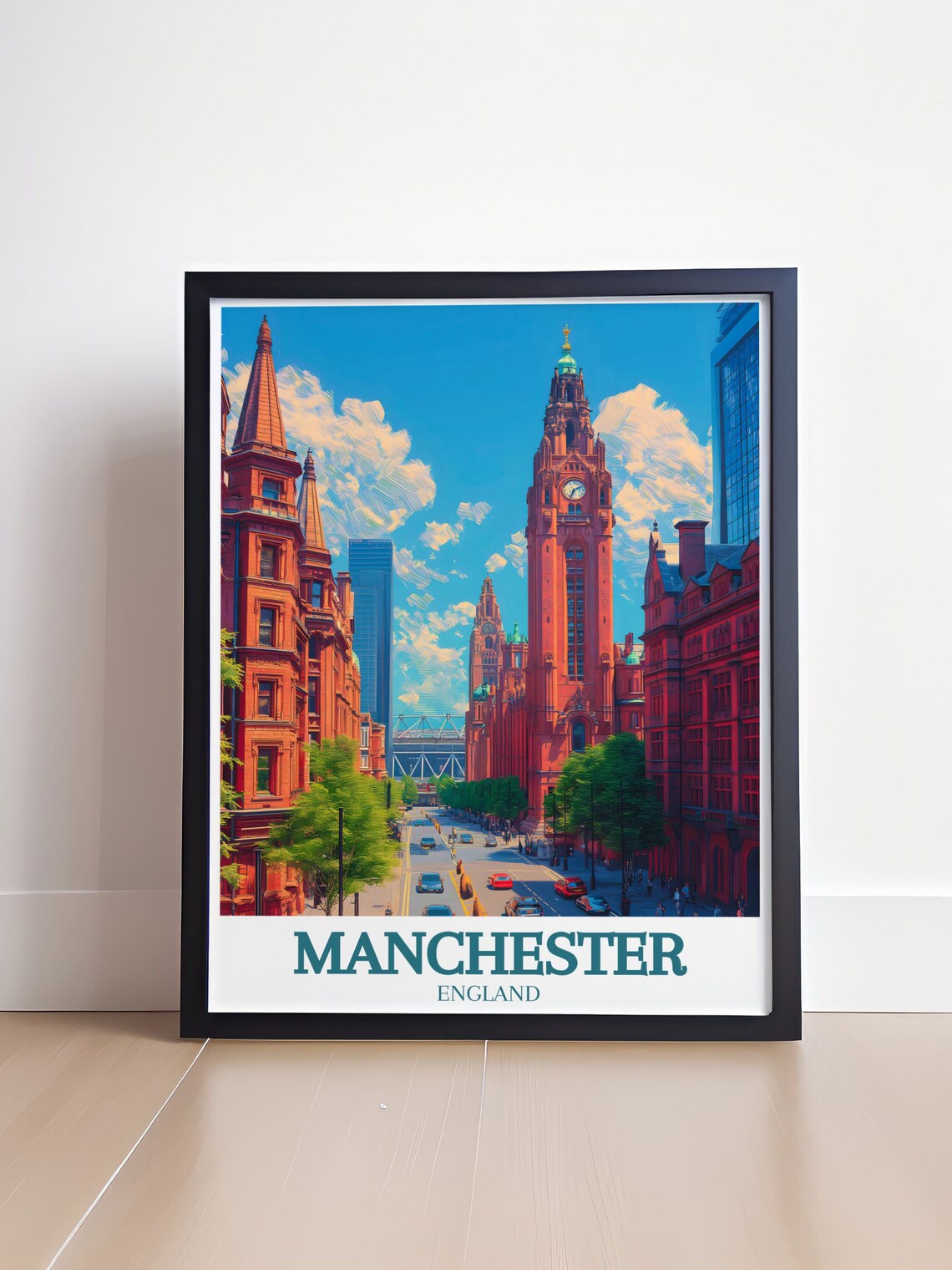 Historic Manchester Town Hall Red Brick Street View England Poster - Image 4