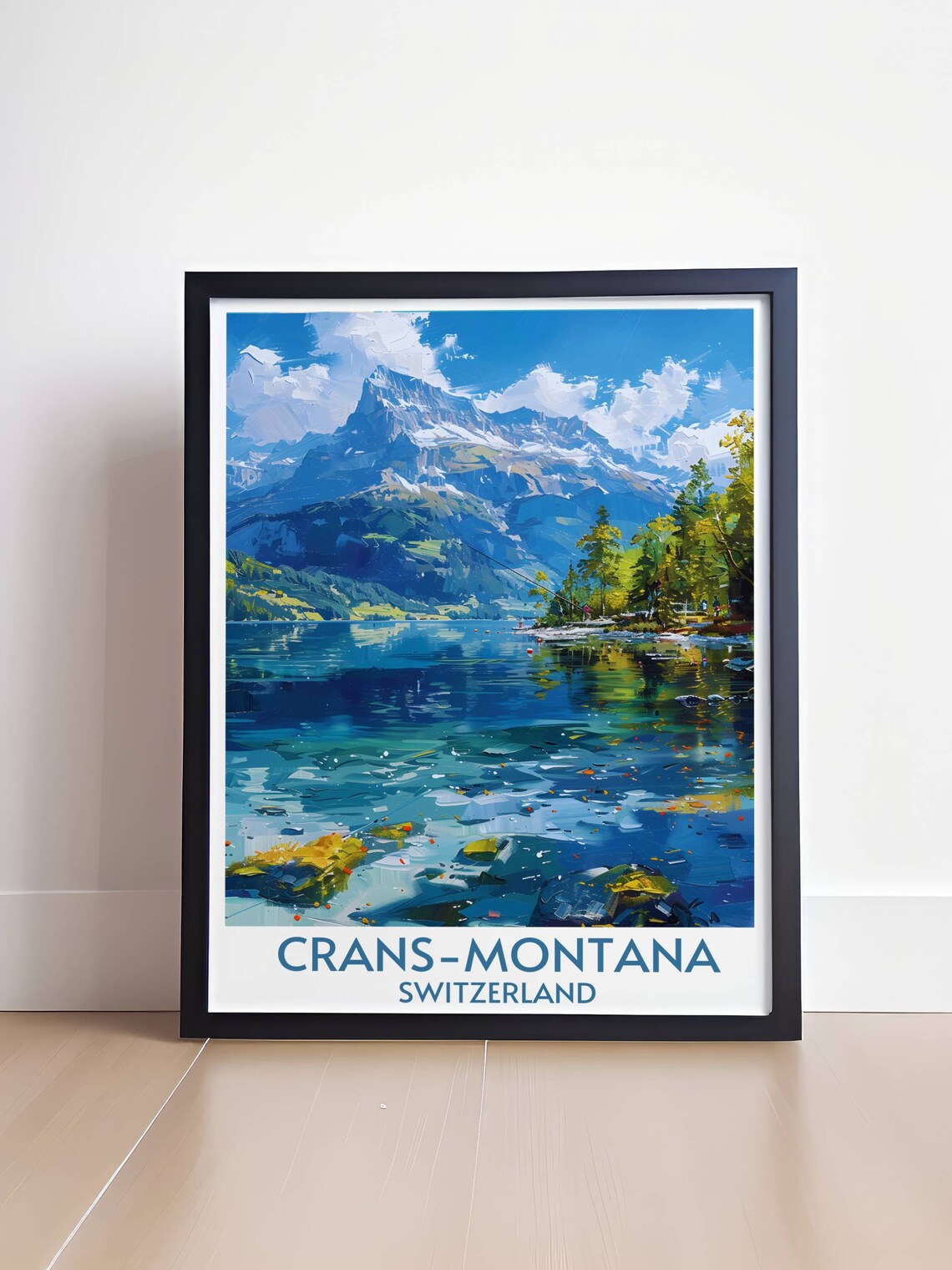Crans Montana Switzerland Travel Poster Alpine Lake Mountain View - Image 4