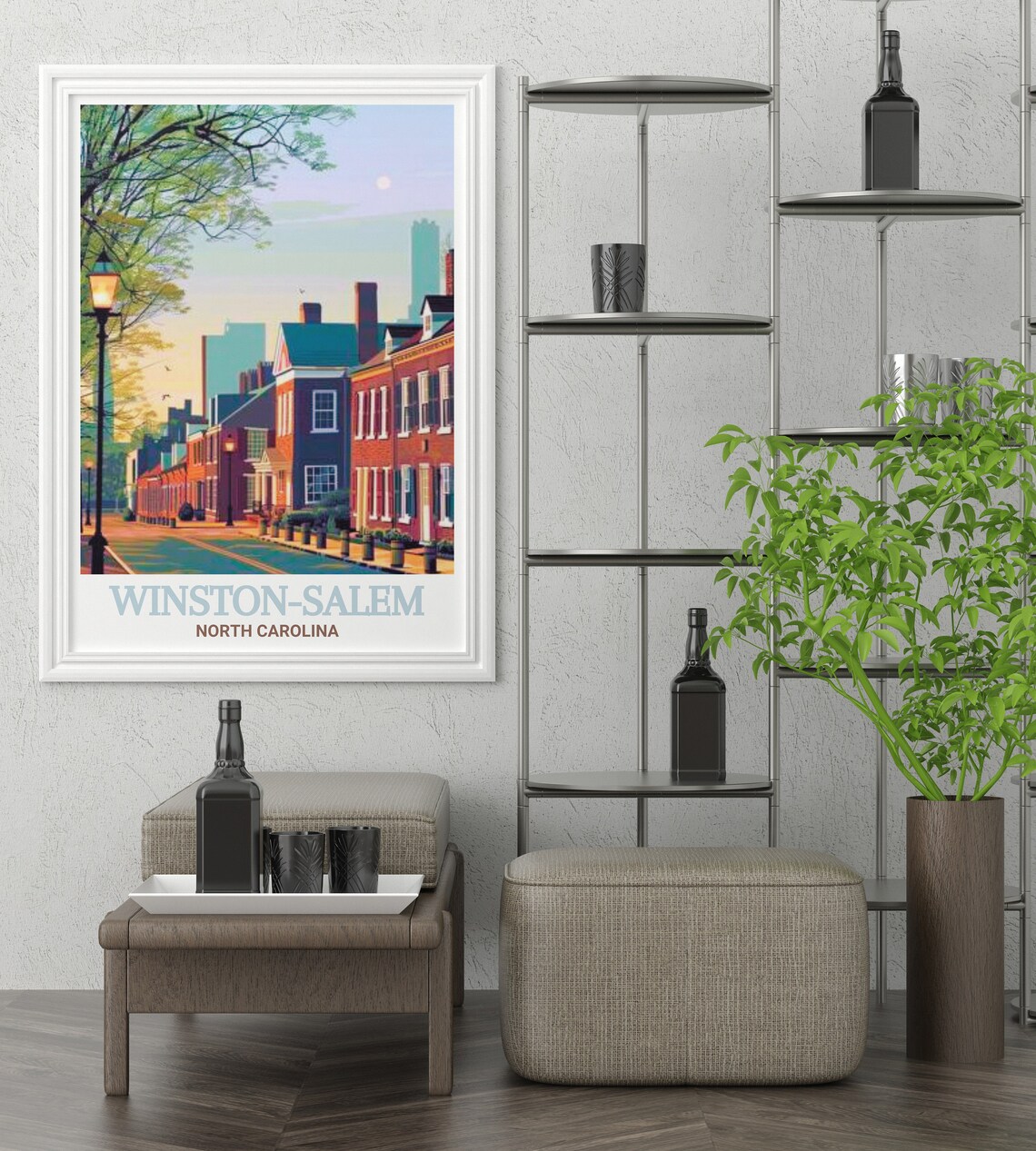 Winston Salem North Carolina Historic Brick Street Travel Poster - Image 3