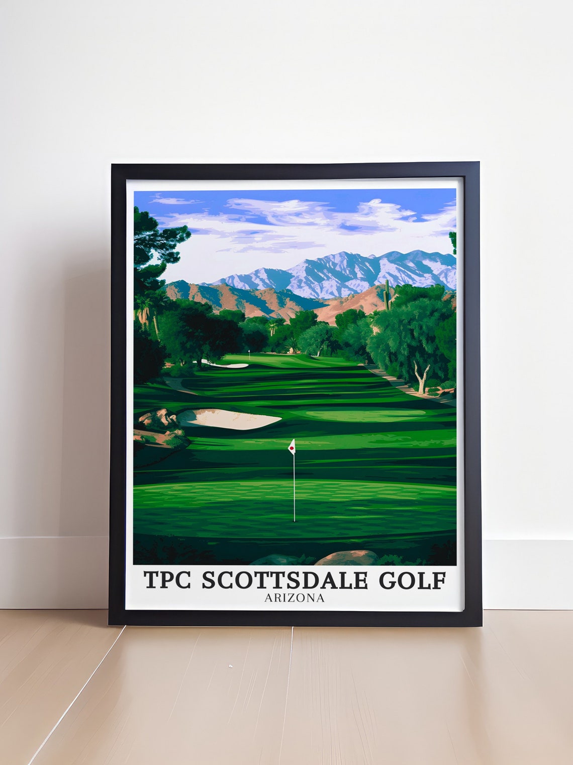 TPC Scottsdale Golf Arizona Fairway Desert Mountains Painterly Poster - Image 4