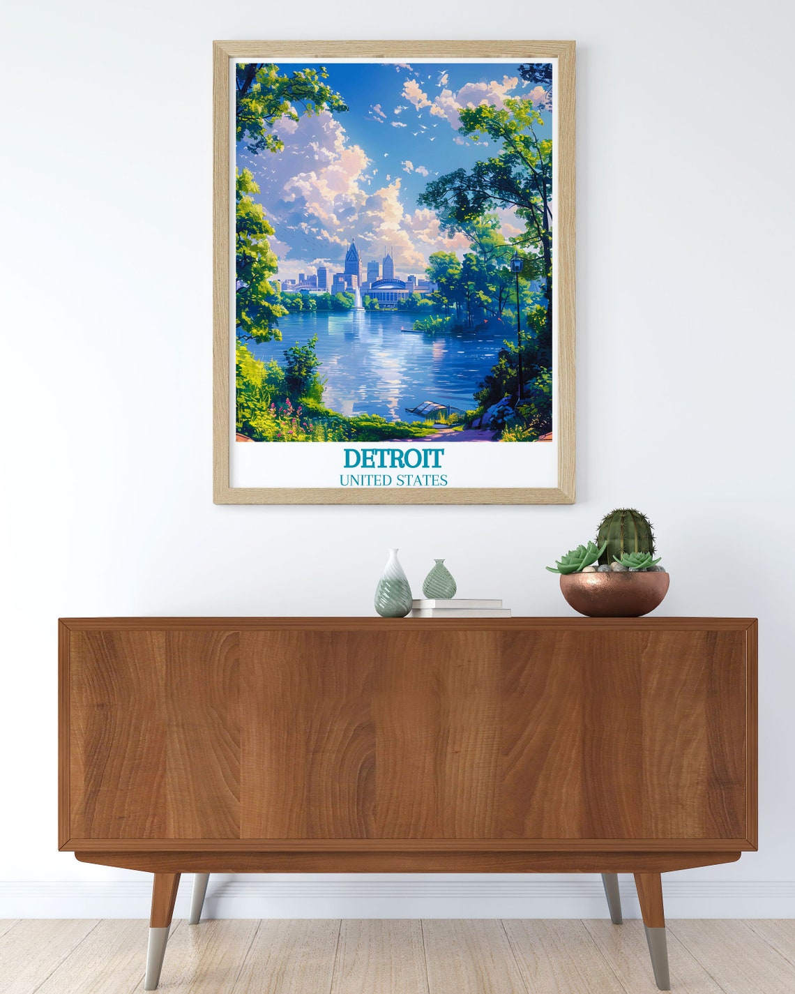 Vintage Detroit Retro Poster Collection Of Motor City Detroit Skyline Art Custom Detroit City Print - Image 2