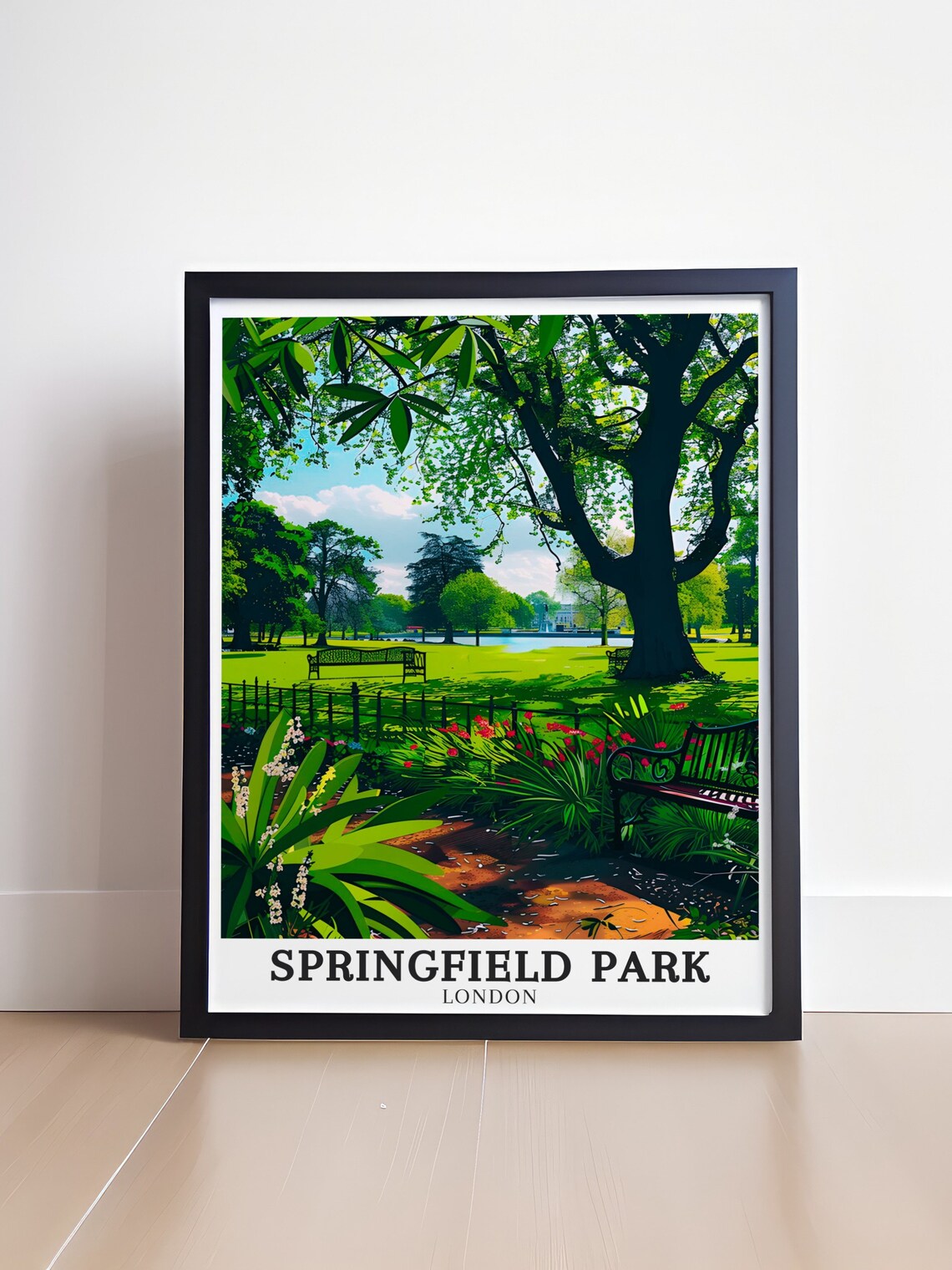 Springfield Park London Garden Pond Bench Blooming Beds Poster - Image 4