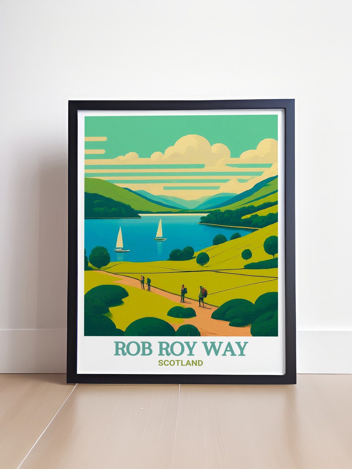 Rob Roy Way Scotland Loch Sailboats Hikers Trail Vintage Poster - Image 4