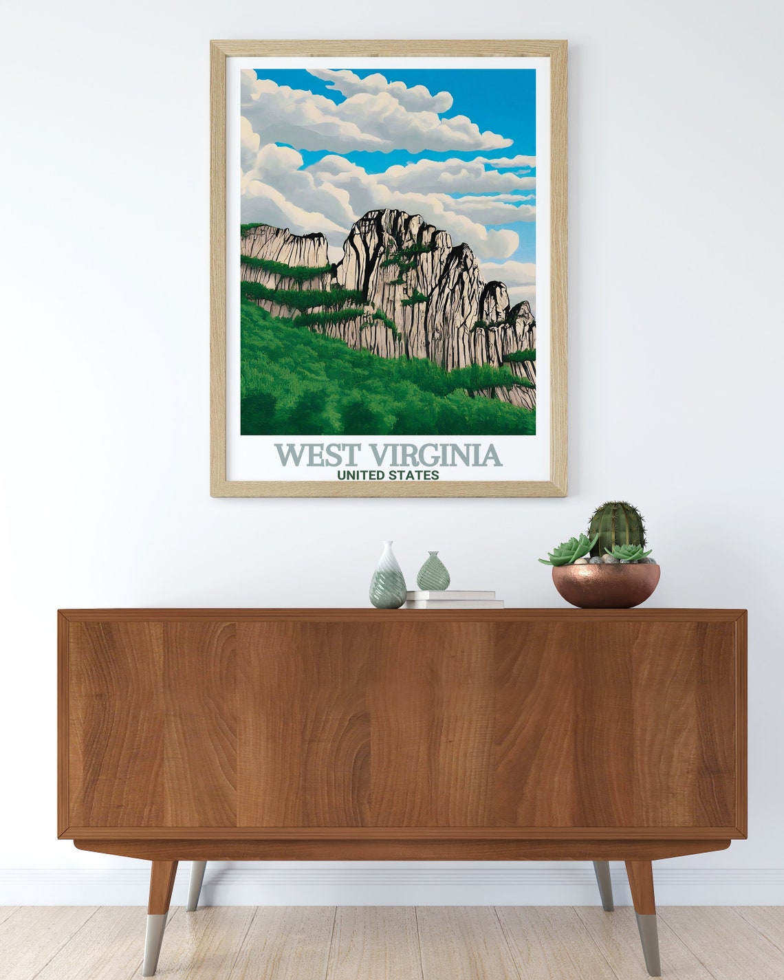 West Virginia Seneca Rocks Cliffs Green Forest Travel Poster - Image 2
