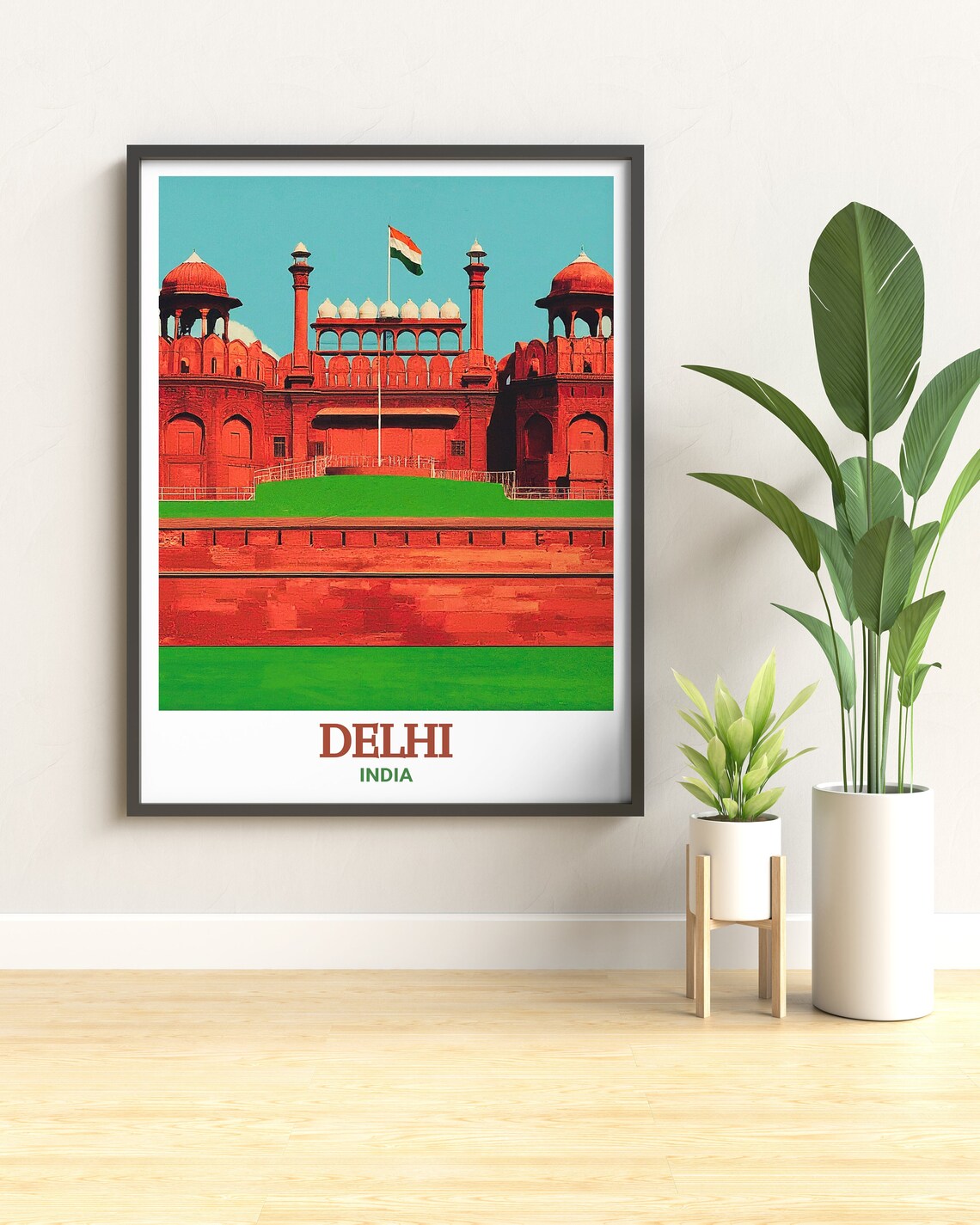 Delhi India Red Fort Landmark Bold Retro Cityscape Travel Poster - Image 2