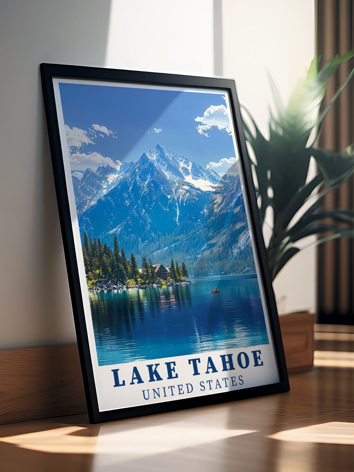 Lake Tahoe Cabin Pine Shore Mountain Reflections Scenic Travel Poster - Image 3