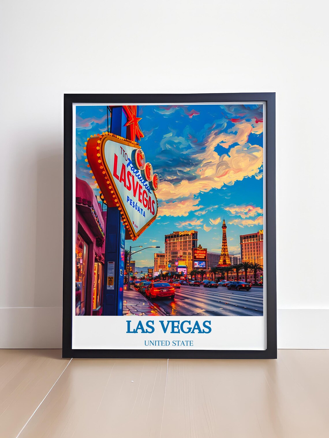 Las Vegas Strip Welcome Sign Eiffel Tower Replica Night Poster - Image 4