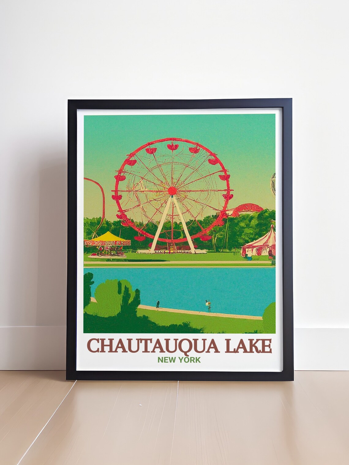 Chautauqua Lake New York Ferris Wheel Retro Park Scene Poster - Image 4