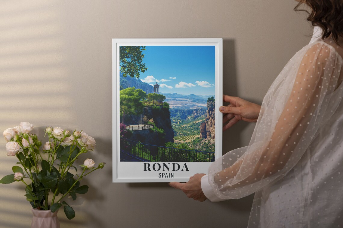 Ronda Spain Alameda del Tajo Overlook Lush Gorge View Travel Poster - Image 3