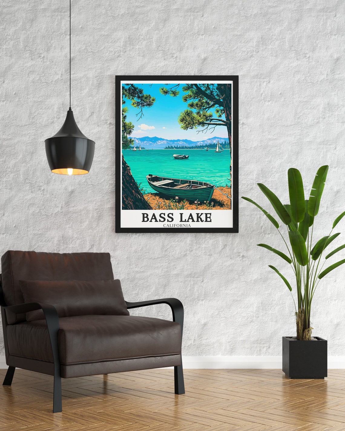Bass Lake Travel Poster Sierra Nevada Mountains With Bass Lake Wall Art Sierra National Forest Art Bass Lake Art Bass Lake Decor - Image 2