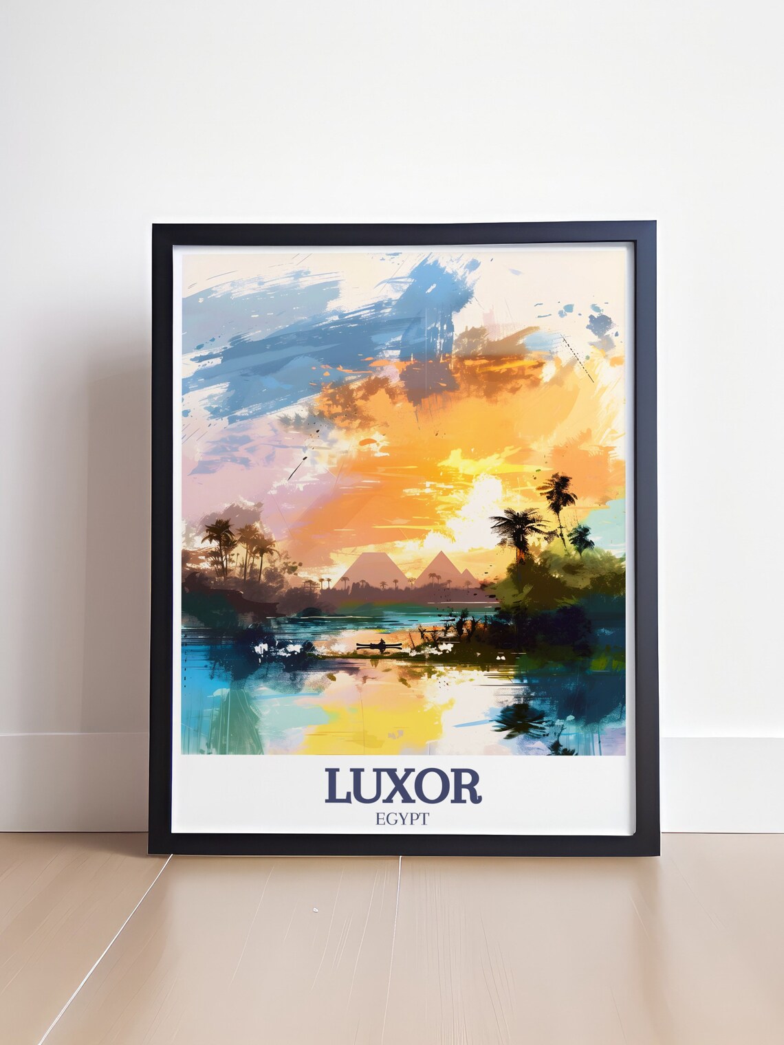 Luxor Egypt Giza Pyramids Nile Watercolor Sunrise Art Travel Poster - Image 4