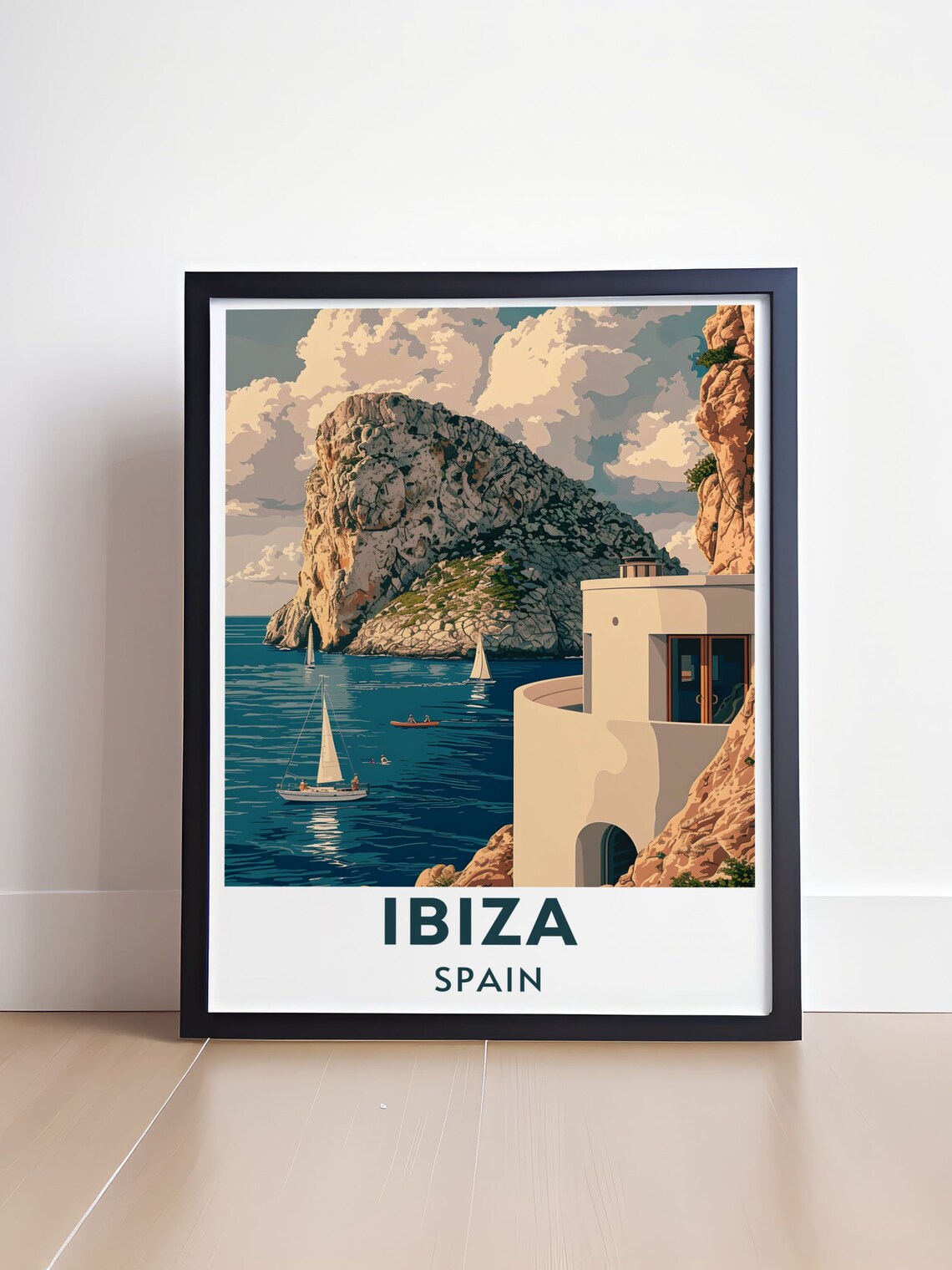 Ibiza Spain Es Vedra Rock Islet Sailboats Sea View Travel Poster - Image 4