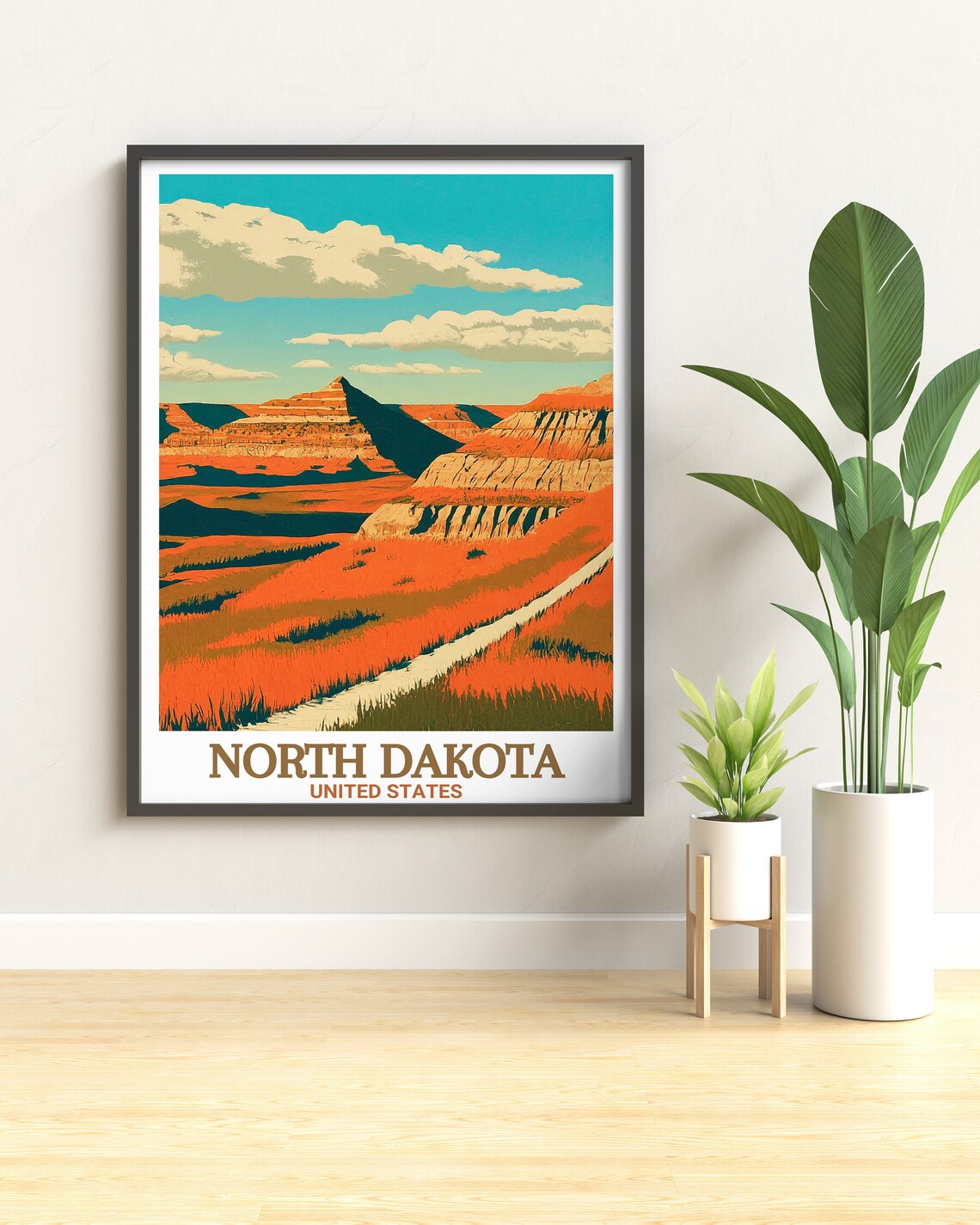 North Dakota Orange Badlands Hiking Trail Prairie Sunset Poster - Image 2