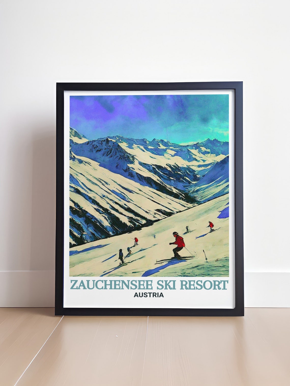 Zauchensee Ski Resort Austria Winter Skiers Powder Slopes Poster - Image 4