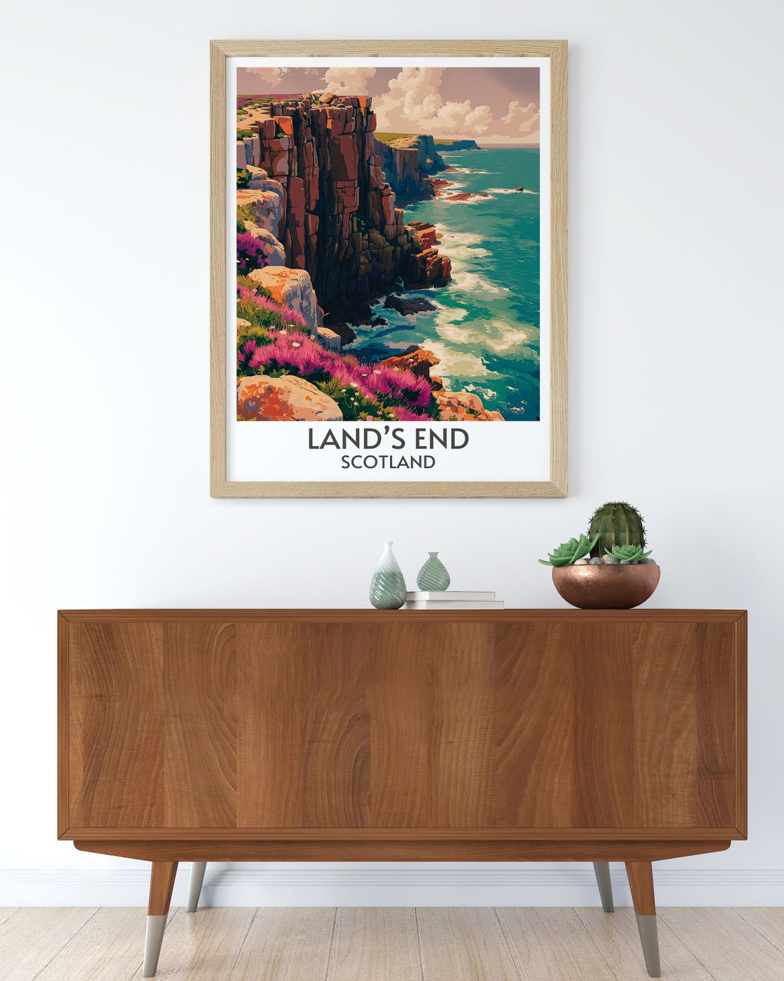 Land's End Scotland Rugged Cliffs Pink Heather Coastline Poster - Image 3