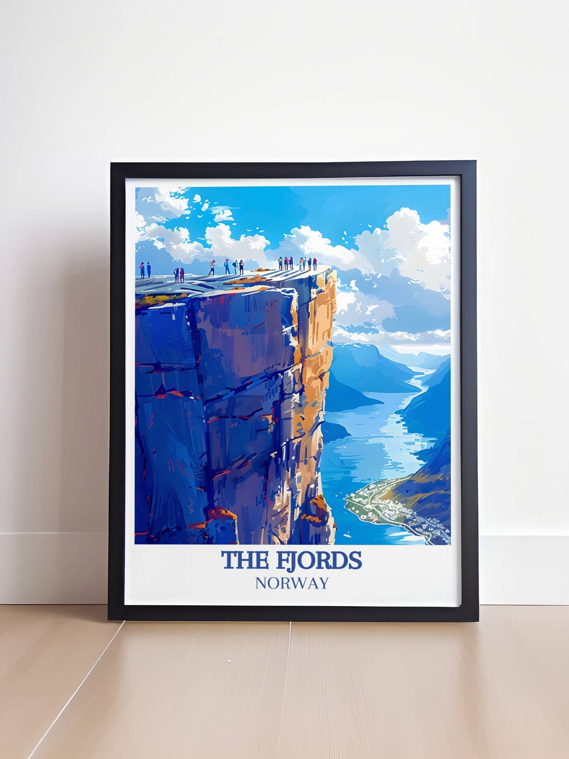 The Fjords Norway Travel Poster Dramatic Cliff Edge Overlook View - Image 4