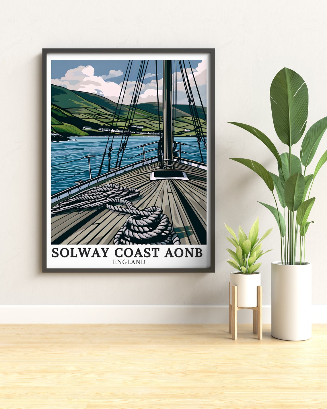 Solway Coast AONB Sailing Deck View Green Hills England Poster - Image 2