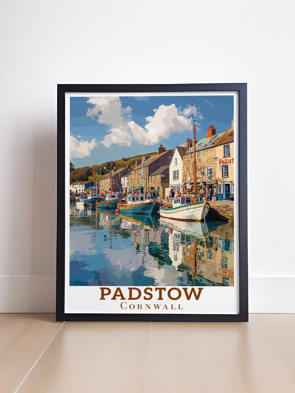 Padstow Cornwall Fishing Boats Reflected in Harbour Water Poster - Image 4