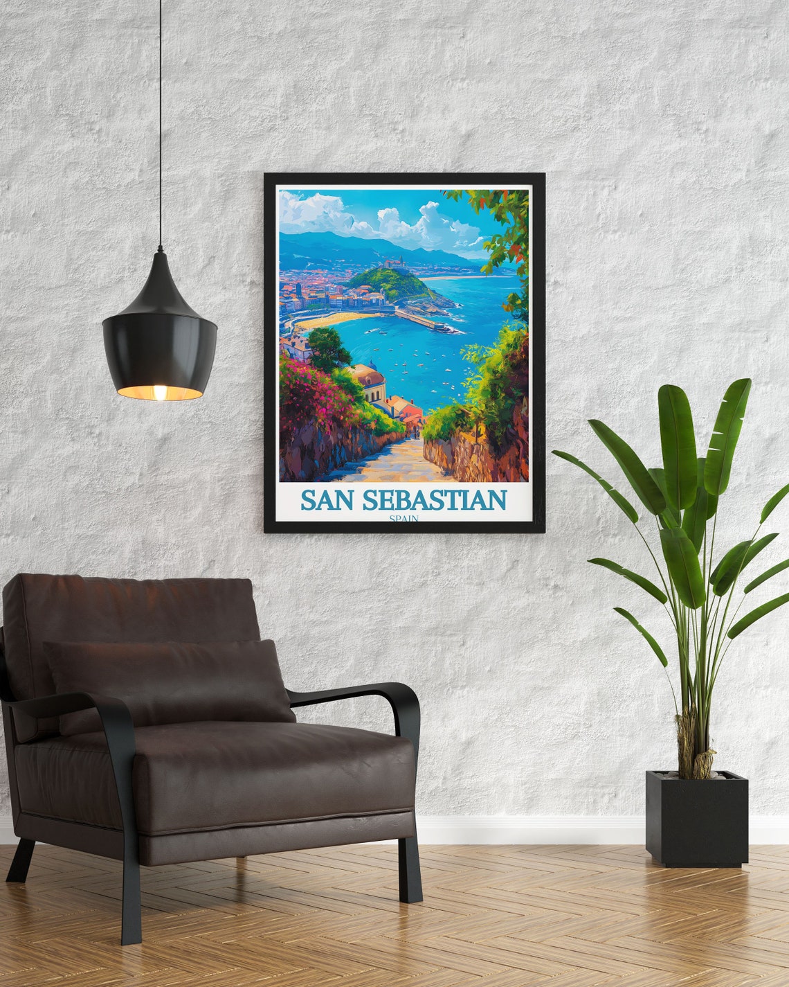 San Sebastian Harbor View Stone Staircase Spain Travel Poster - Image 3