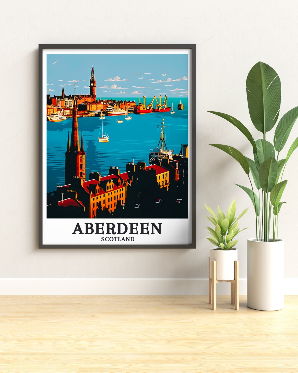 Aberdeen Town House Spire Harbour View Scotland Travel Poster - Image 3