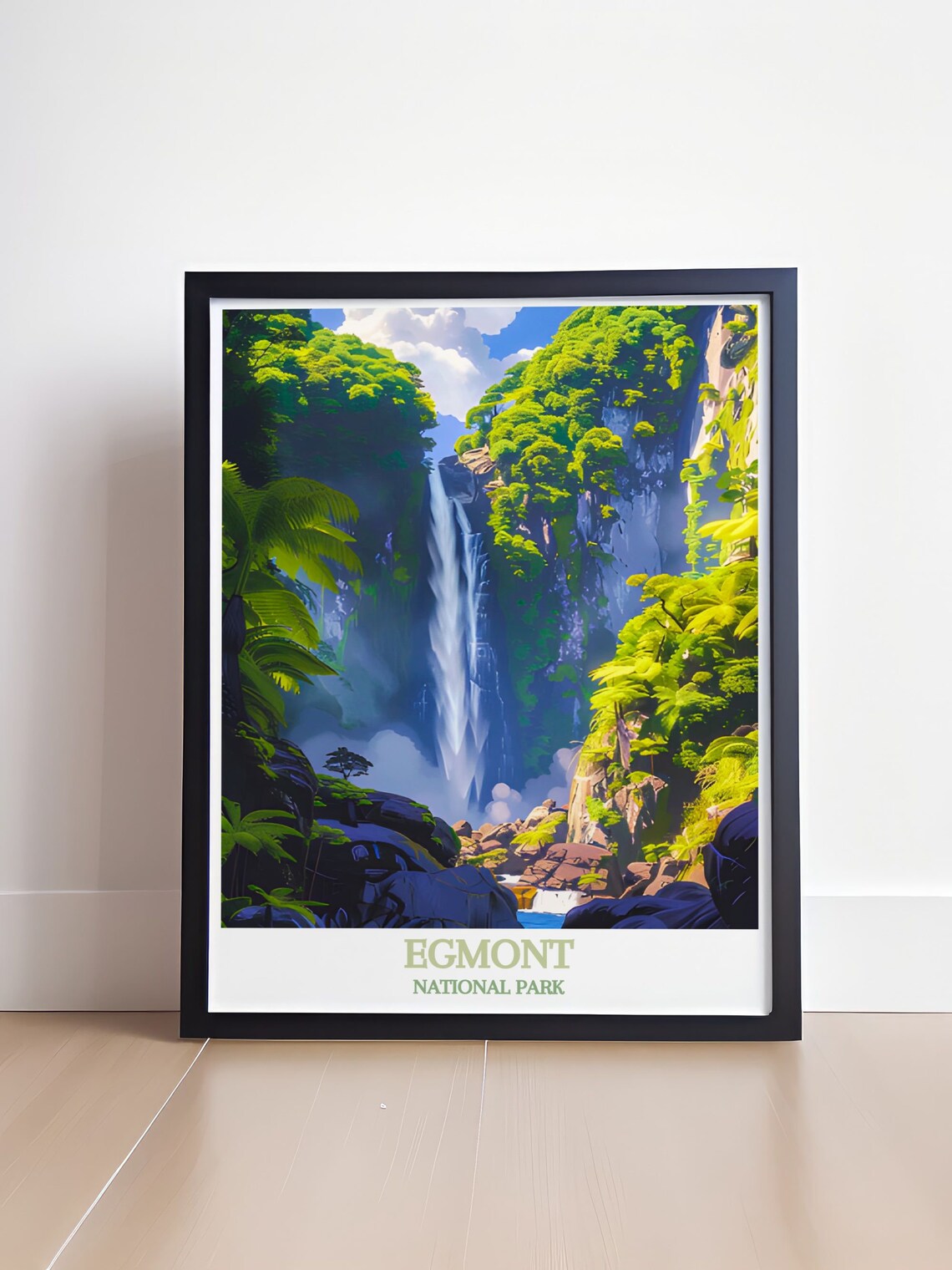 Egmont National Park New Zealand Lush Jungle Waterfall Scene Poster - Image 4