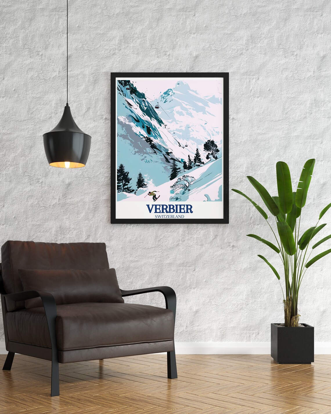 Verbier Switzerland Ski Resort Steep Slopes Gondola Snow Poster - Image 3
