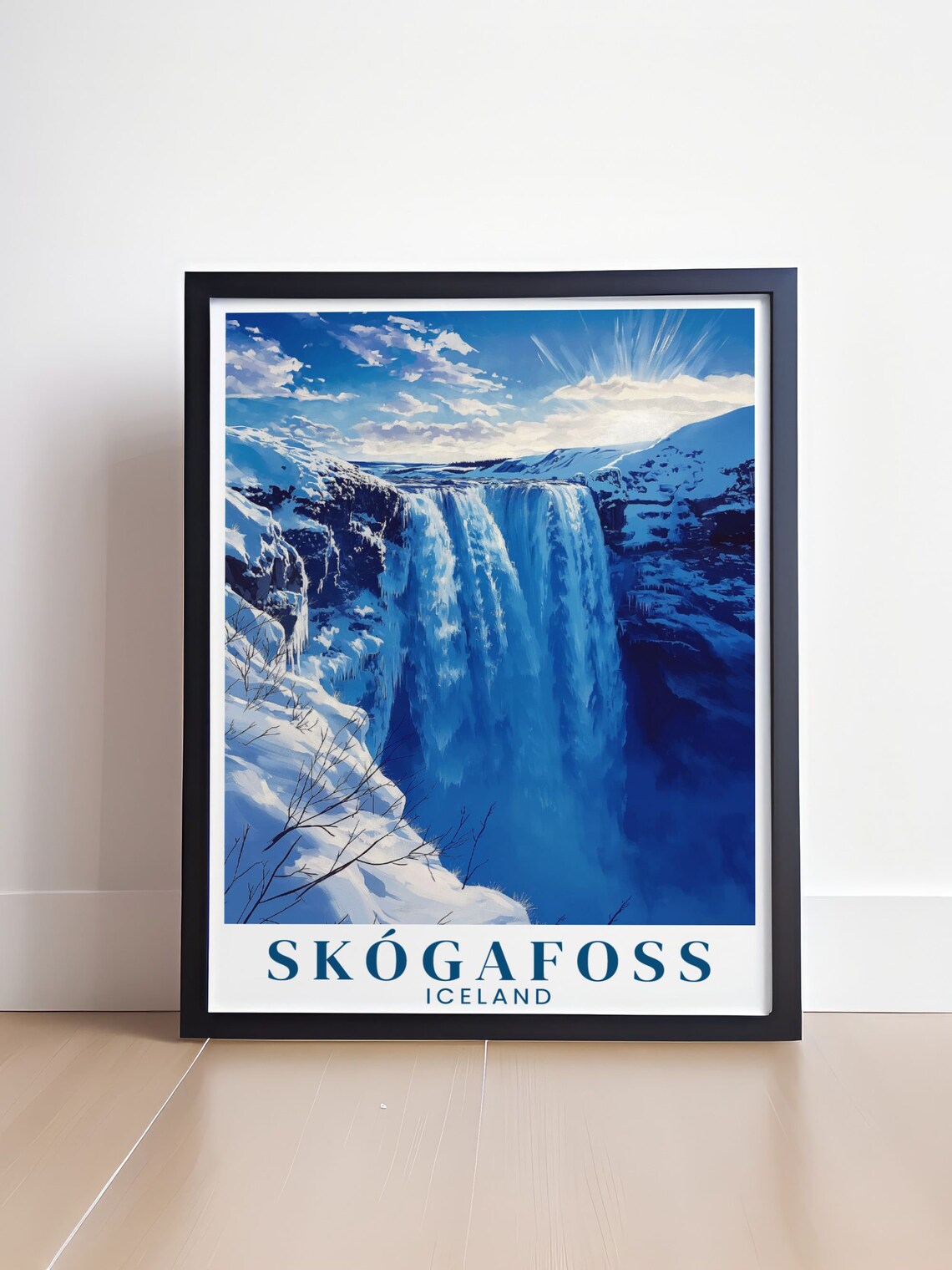 Skogafoss Iceland Snowy Winter Waterfall Sunlight Travel Poster - Image 4