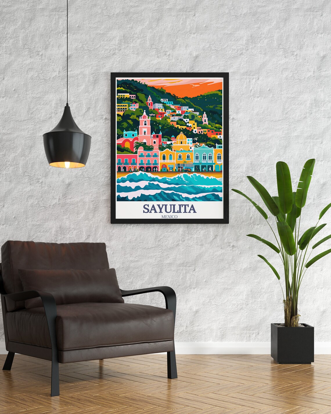 Sayulita Mexico Colorful Hillside Town Surf Waves Travel Poster - Image 2